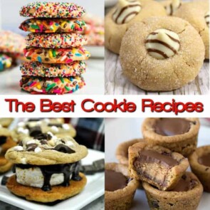 A pen for the best cookie recipes with four pictures of cookies