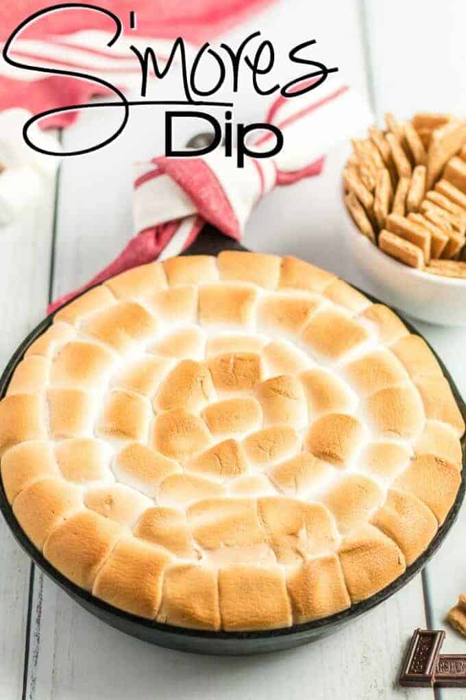 S'mores Dip Recipe with golden marshmallows in a skillet