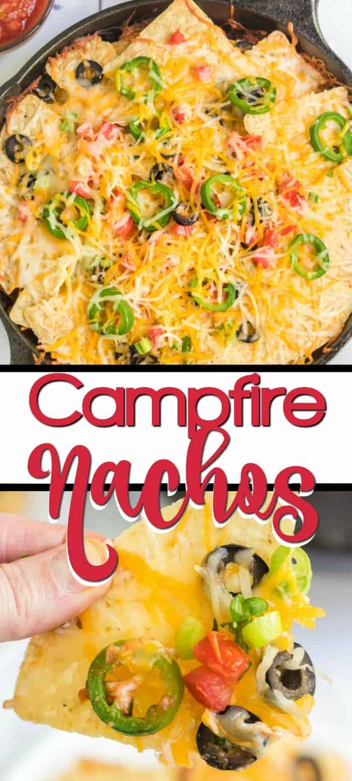 Nachos made in a cast iron pan or on a grill