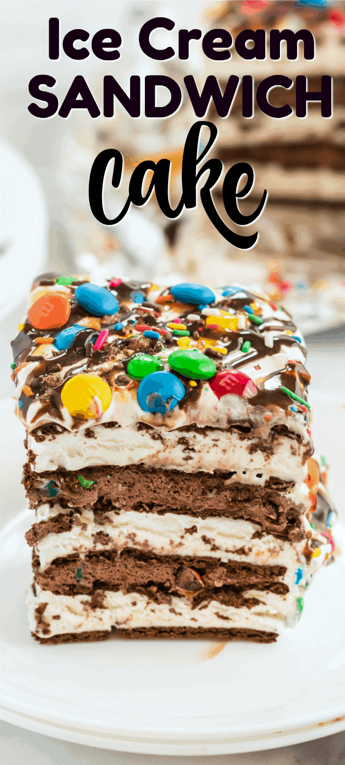 Super Easy M&M Ice Cream Sandwich Cake - Princess Pinky Girl