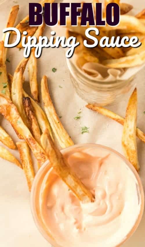 french fry dipping in buffalo sauce