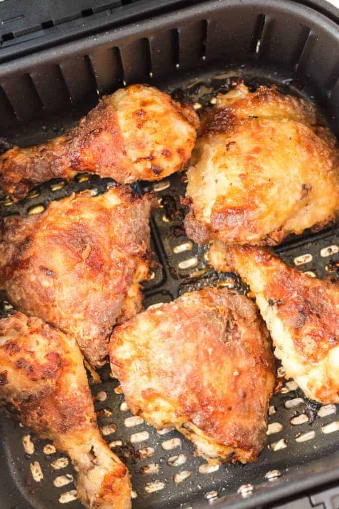 Air Fryer Fried Chicken in an air fryer basket