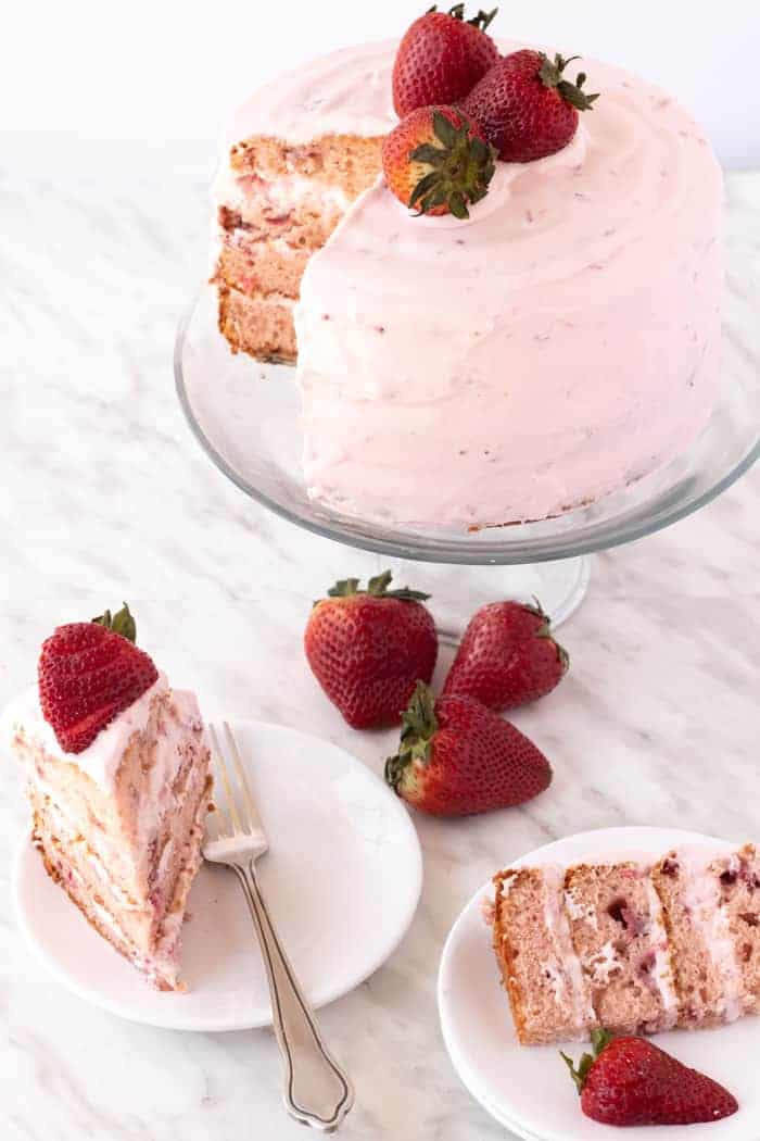 Fresh strawberry cake with strawberry icing