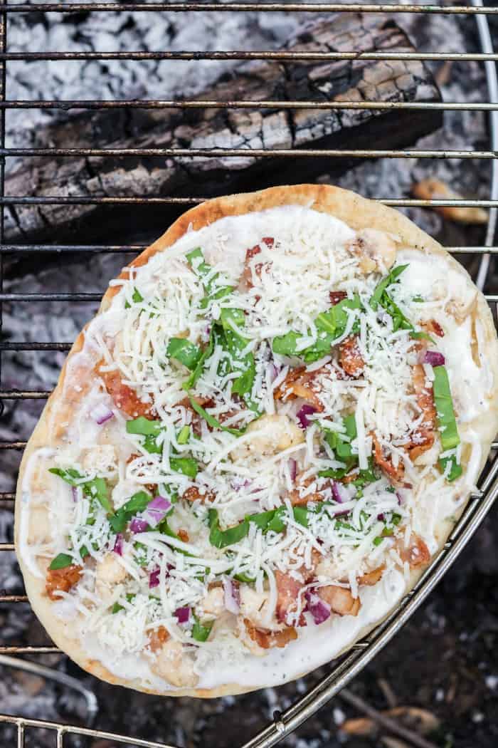 Campfire pizza on a grill