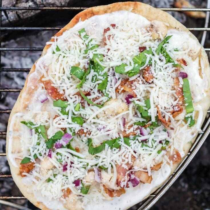 Campfire pizza on grill square