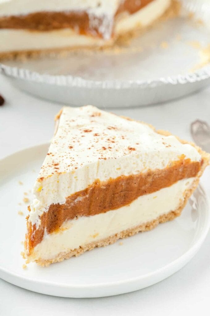 pumpkin pie on a white plate