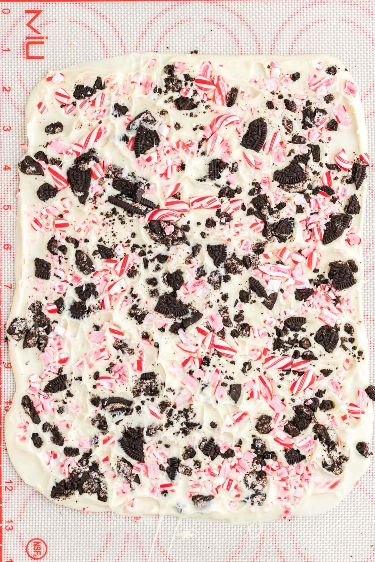 peppermint bark on silicone baking mat