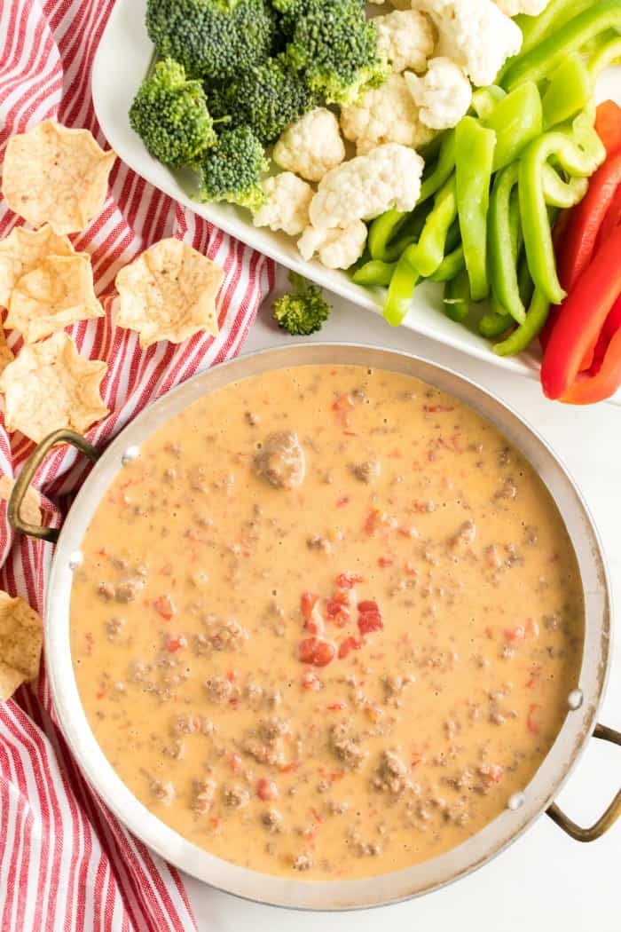 Rotel Dip with chips and veggies
