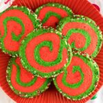 Christmas Pinwheel Cookies on a red plate