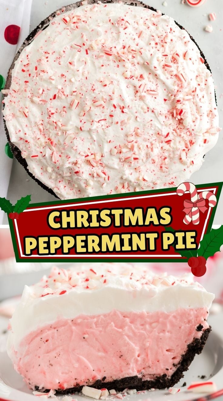A slice of creamy and luscious peppermint pie served on a white plate