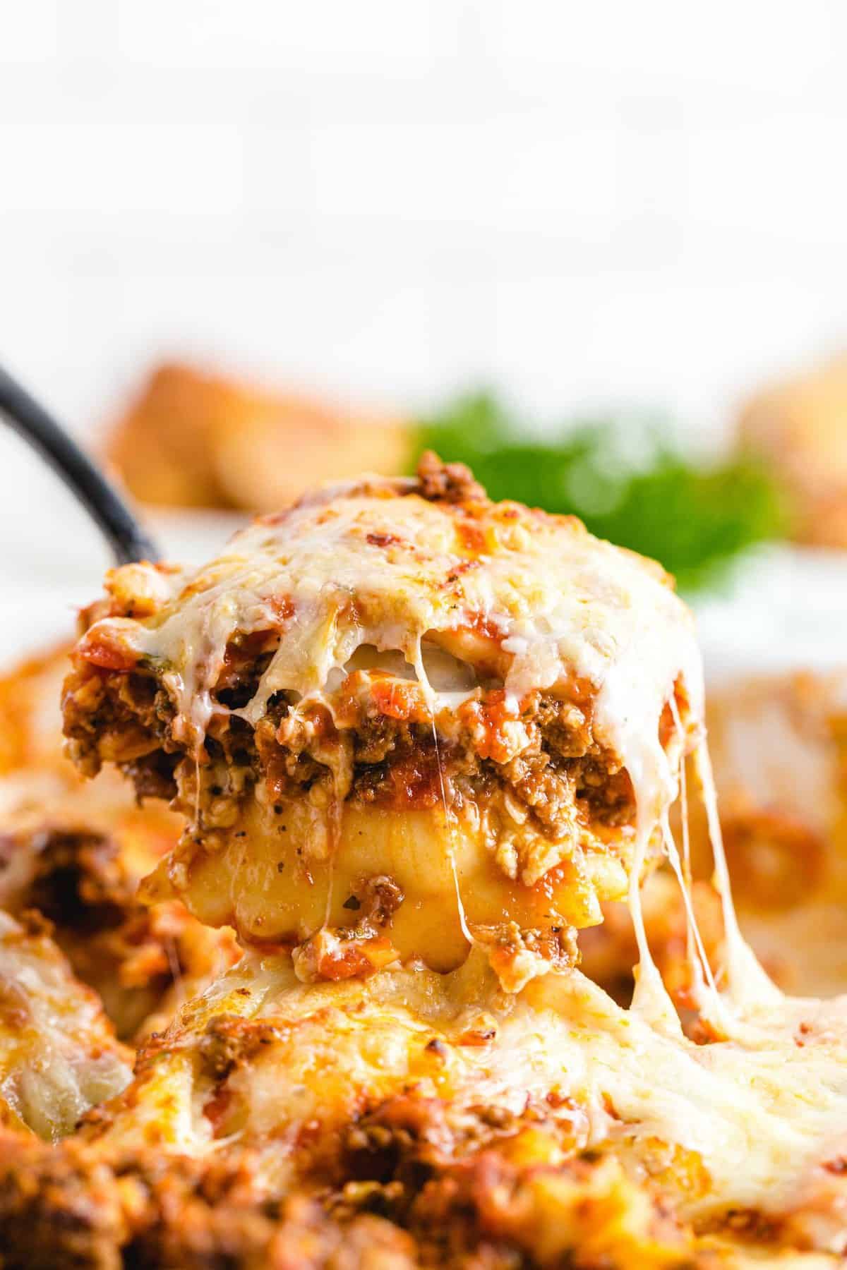 ravioli lasagna on a spoon