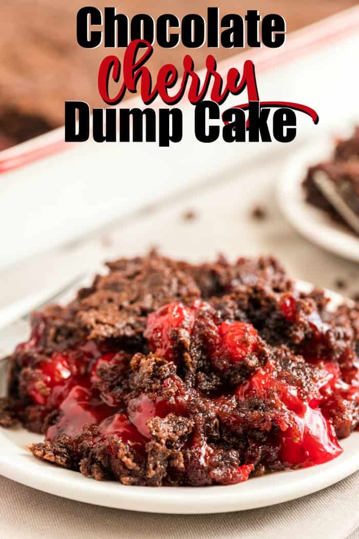 chocolate cherry dump cake on a plate