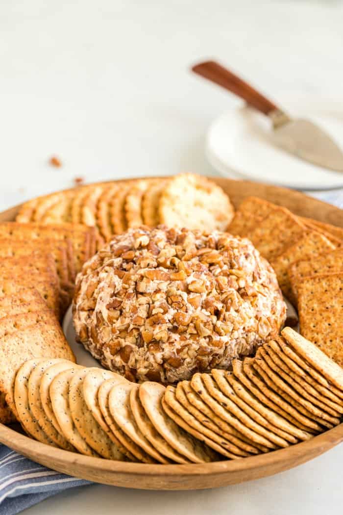 Cheese Ball surrounded by crackers