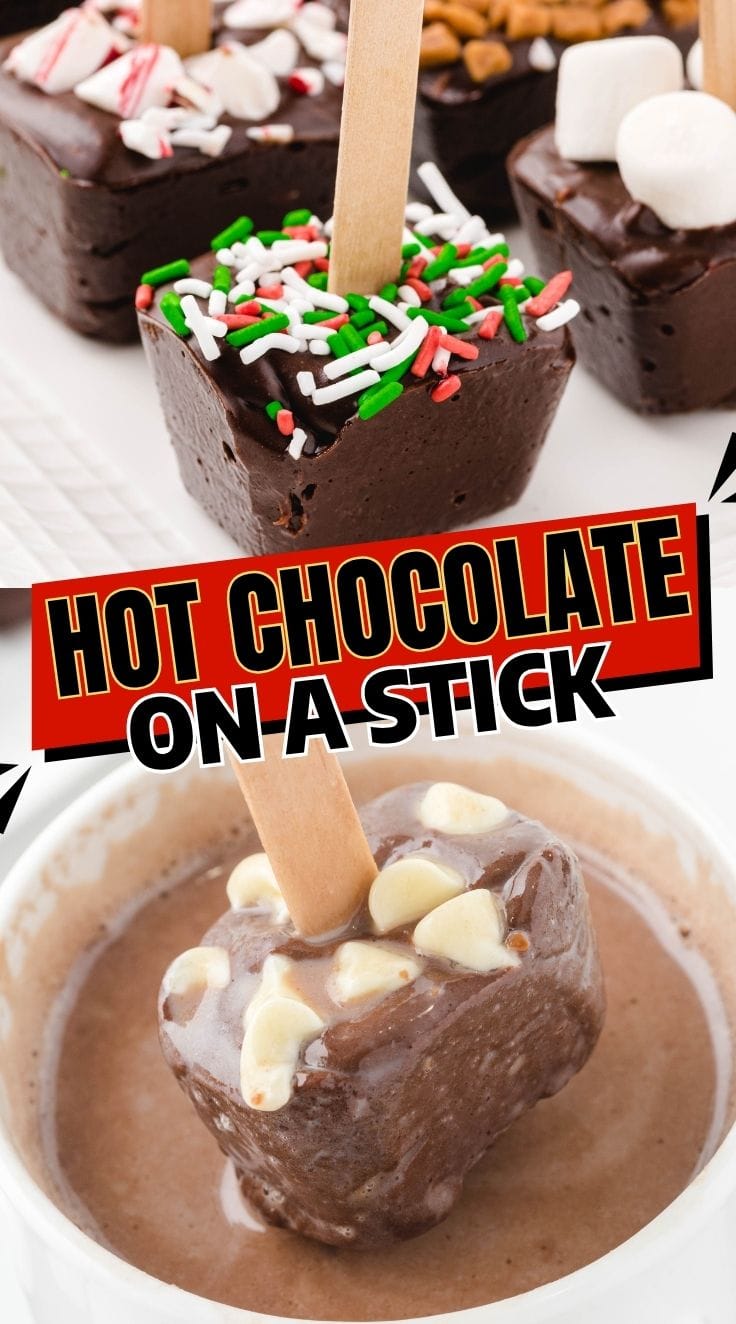 Hot Chocolate on a Stick dipped into a cup of warm milk