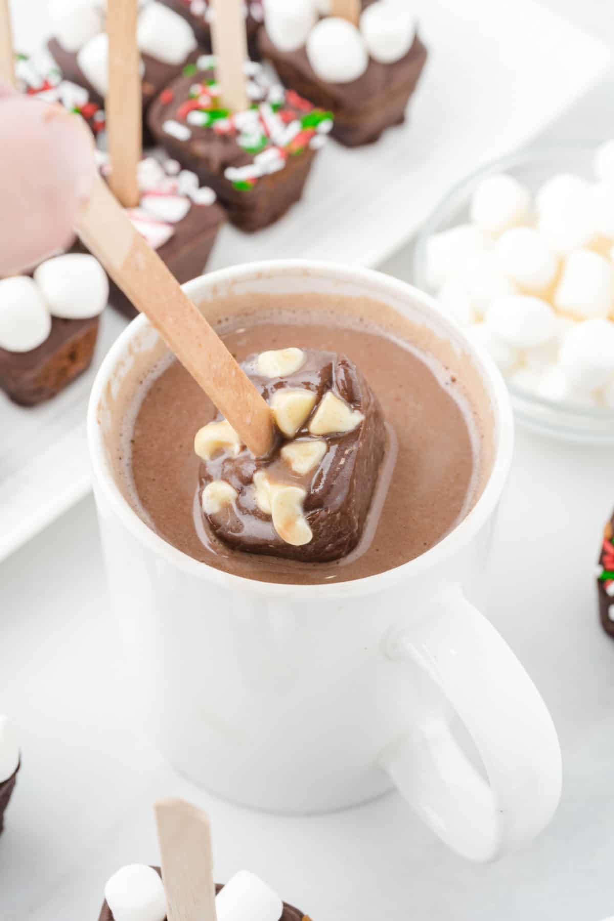 hot chocolate on a stick in mug