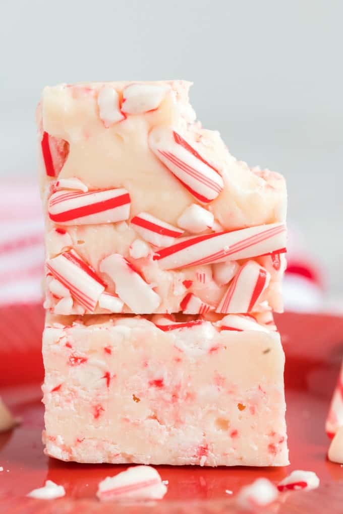 Peppermint fudge with a bite out of it