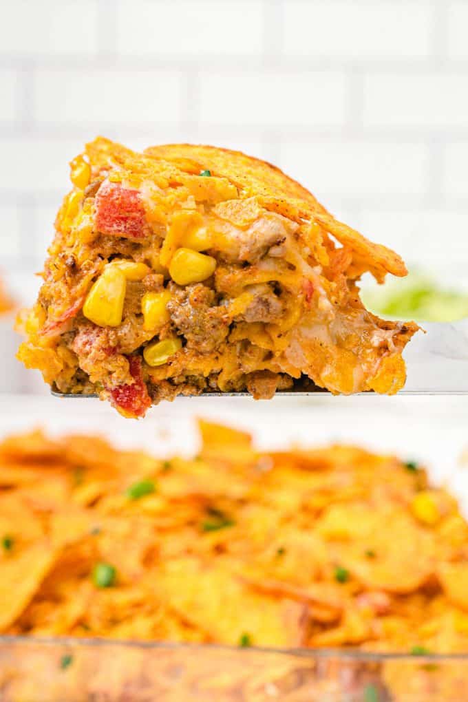 Dorito Casserole on spatula