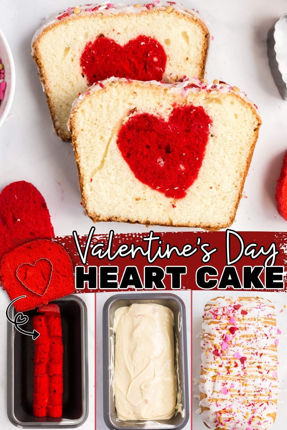 2 Slices of surprise inside heart cake .