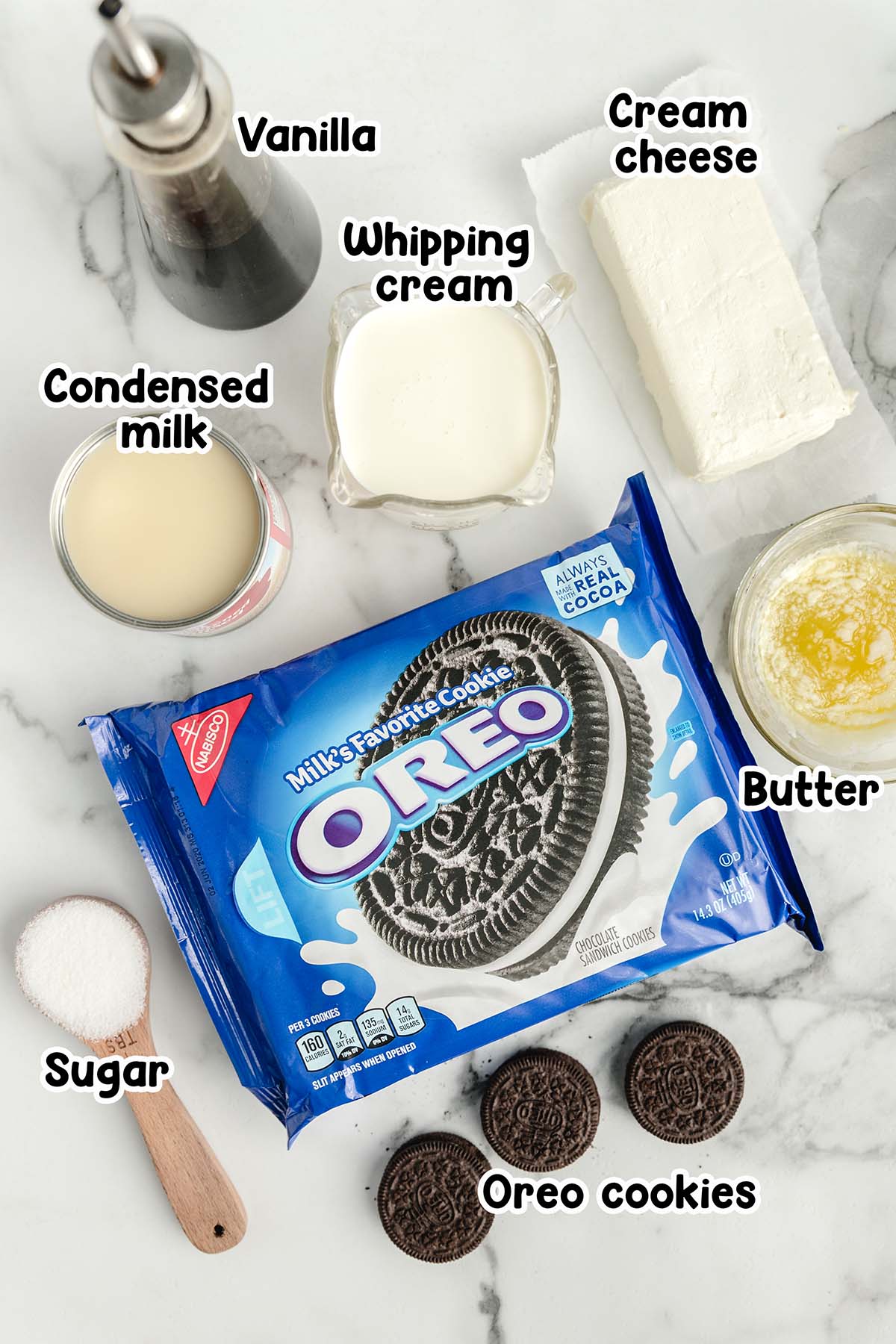 Easy Frozen Oreo Dessert ingredients.