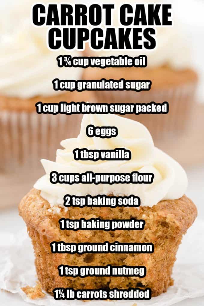 carrot cake cupcakes pinterest image with ingredients