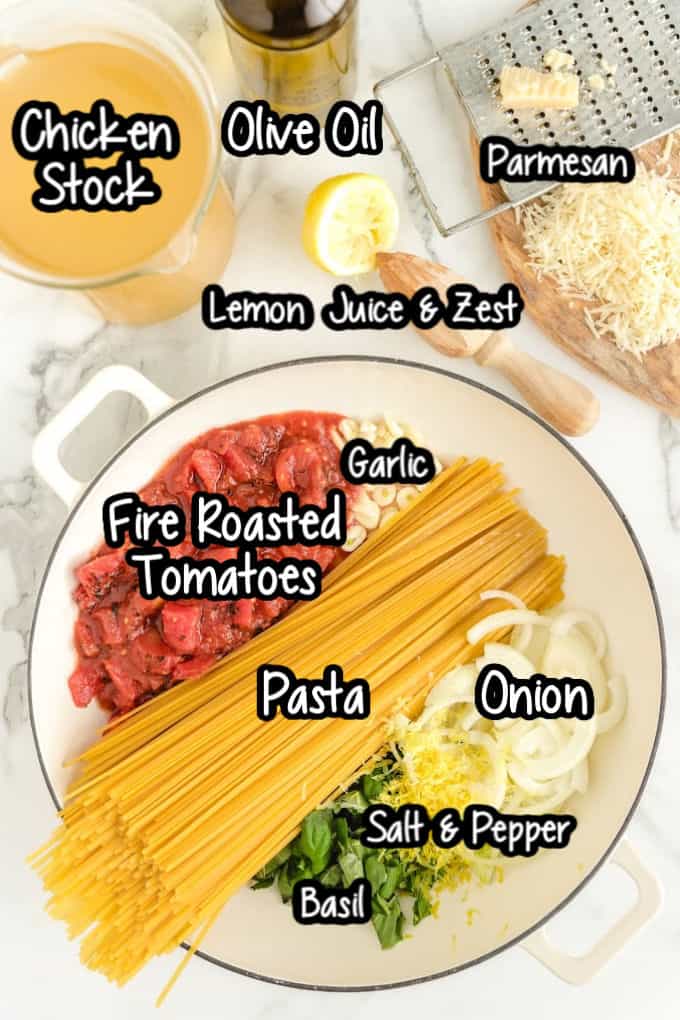 One Pot Pasta ingredients