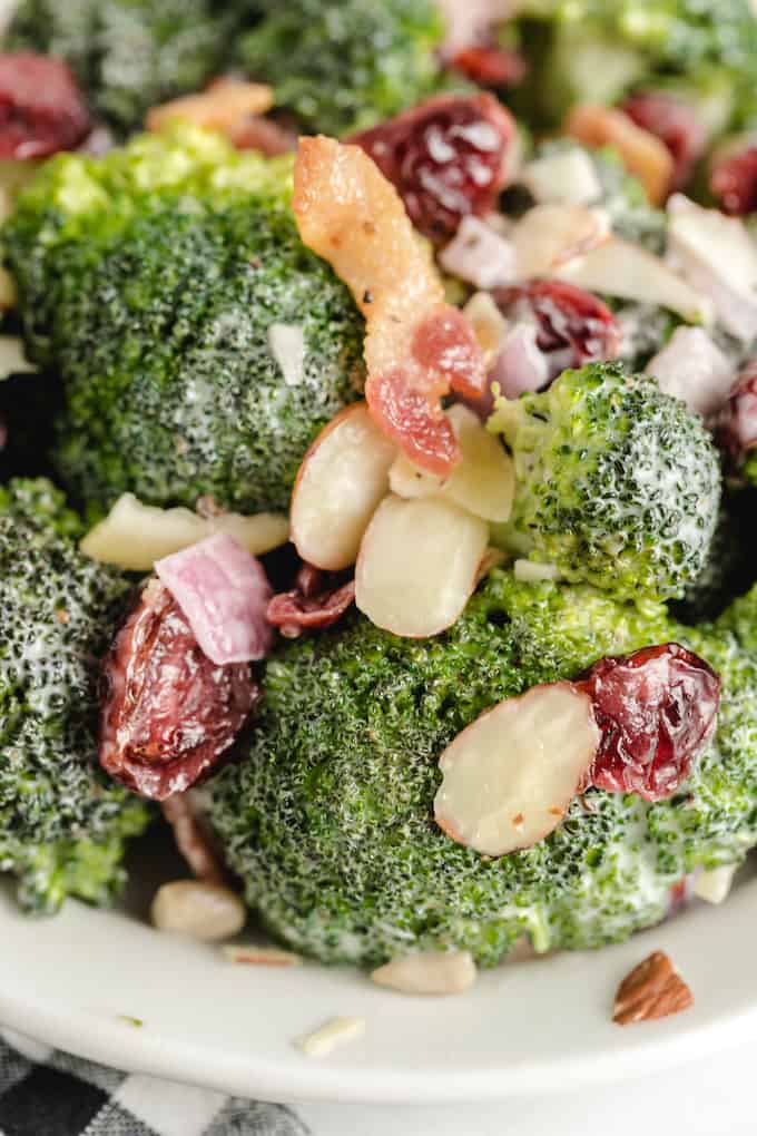 close up of the broccoli salad