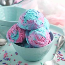 cotton candy ice cream in a blue dish