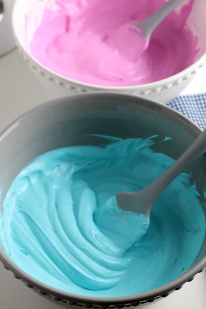 color mixture with food coloring pink and blue