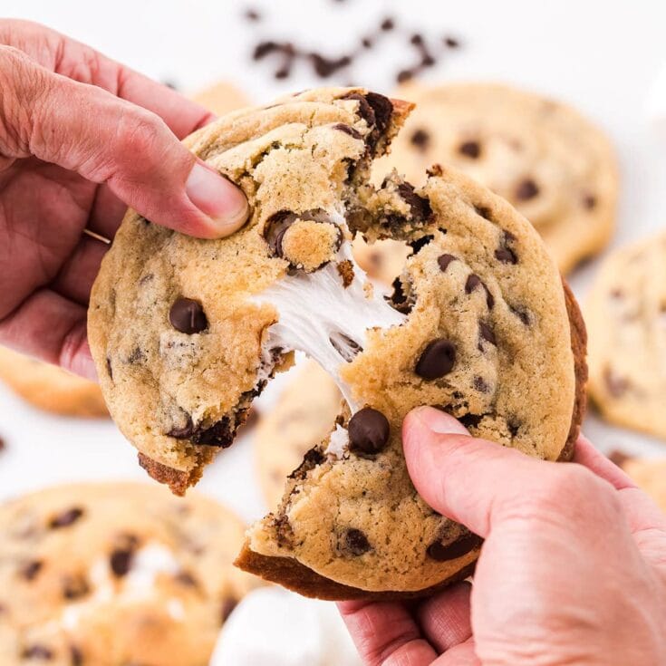 smores stuffed chocolate chip cookies featured image