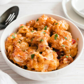 bang bang shrimp served in a bowl.