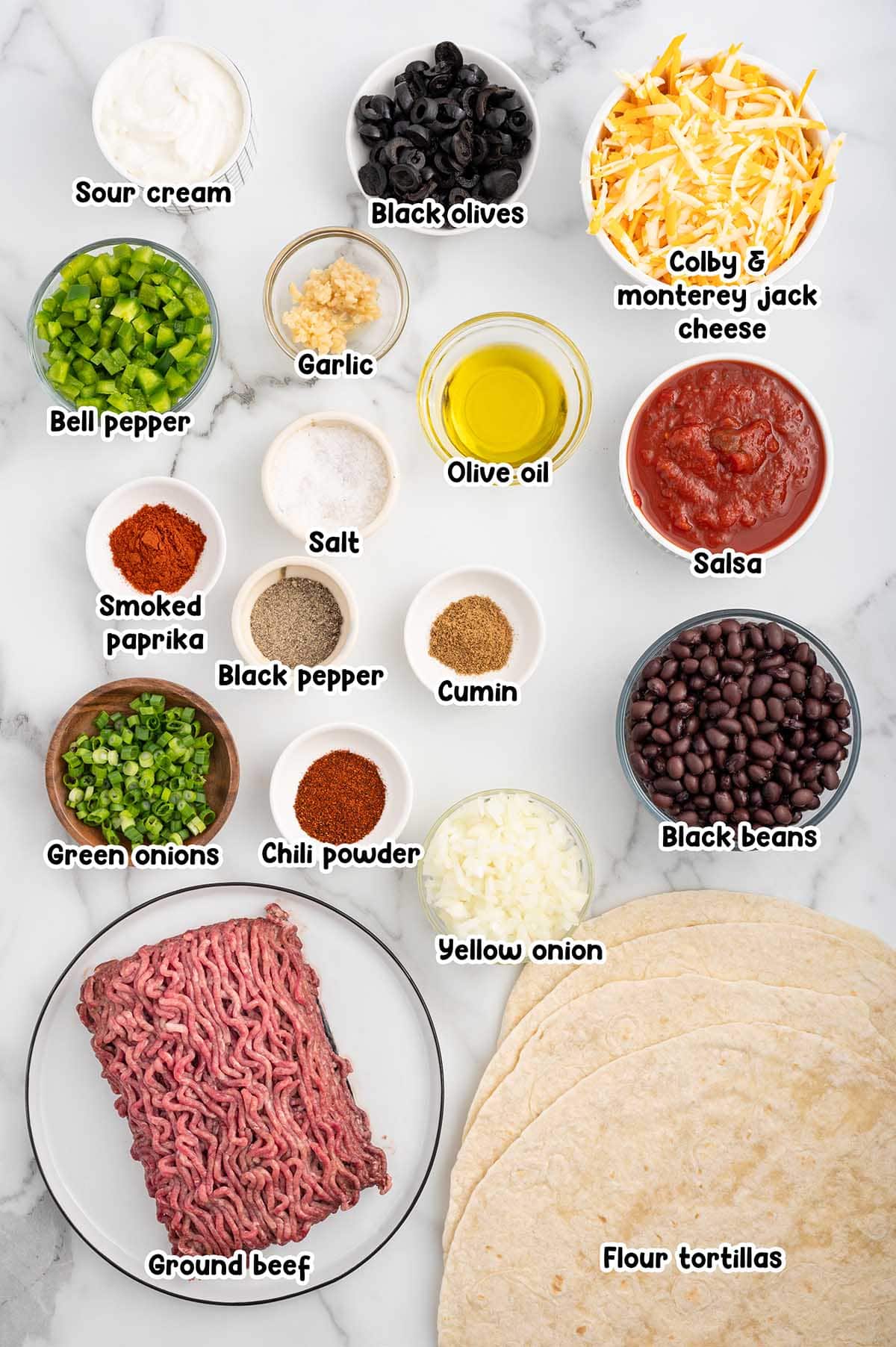 Sheet Pan Quesadillas ingredients.