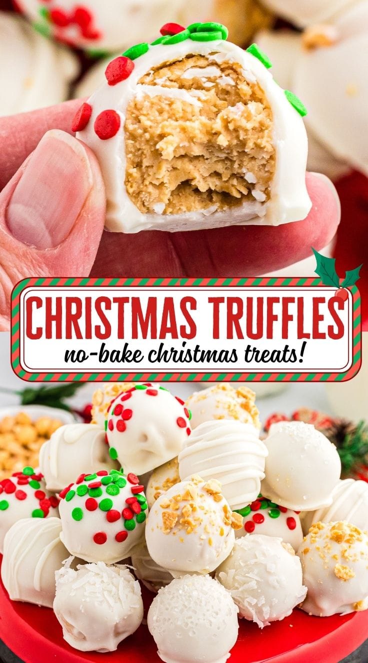 A hand holding half bitten Christmas Truffle