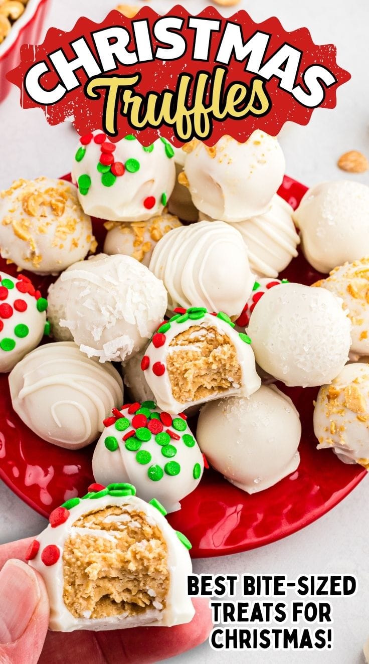 Assorted Christmas truffles coated in festive toppings
