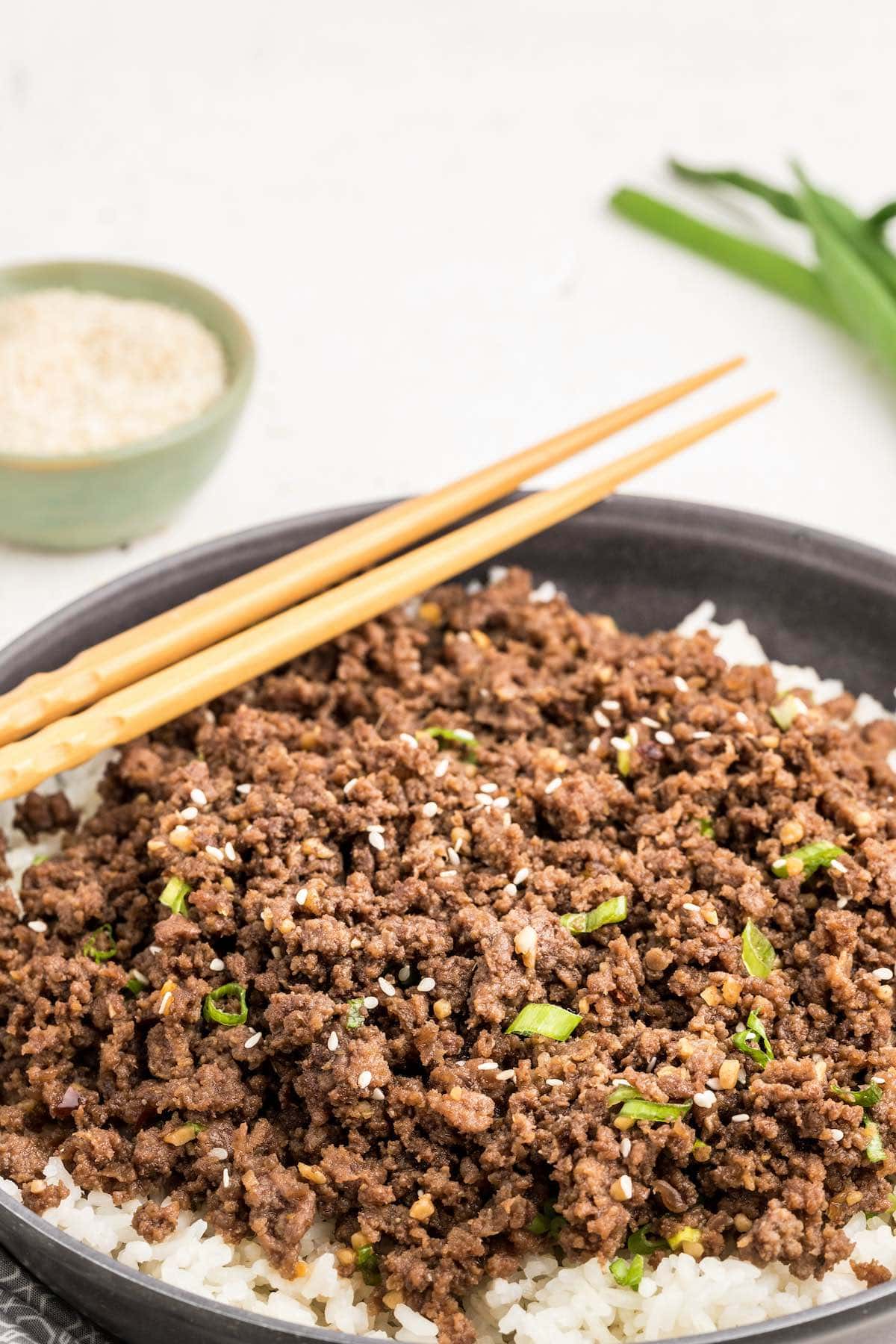 korean beef bowl served with rice.