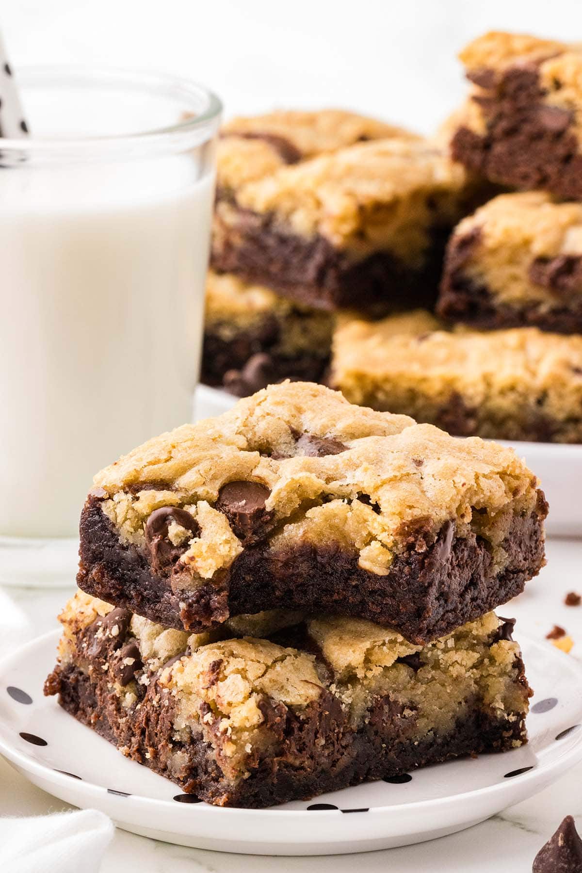 bitten brookies, showing gooey chocolate and cookie layers.