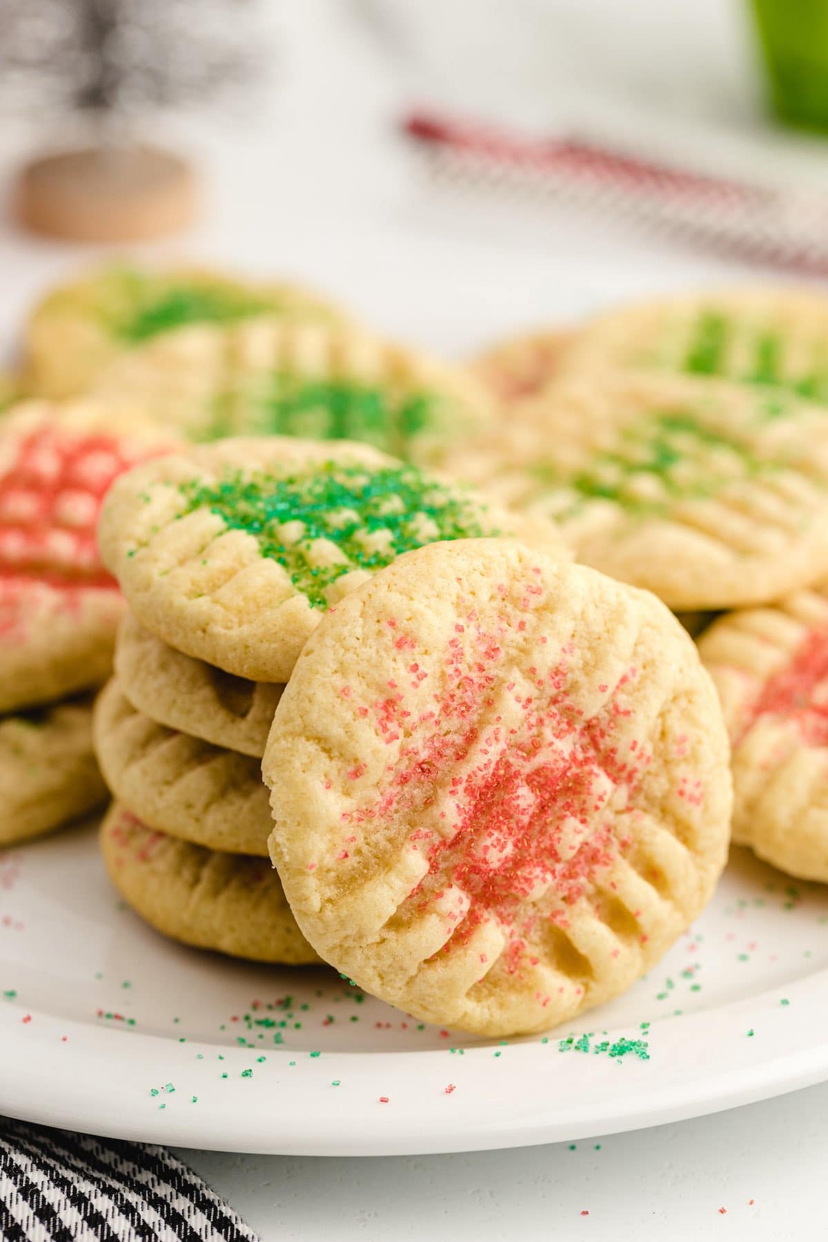 stacked christmas sugar cookies. 