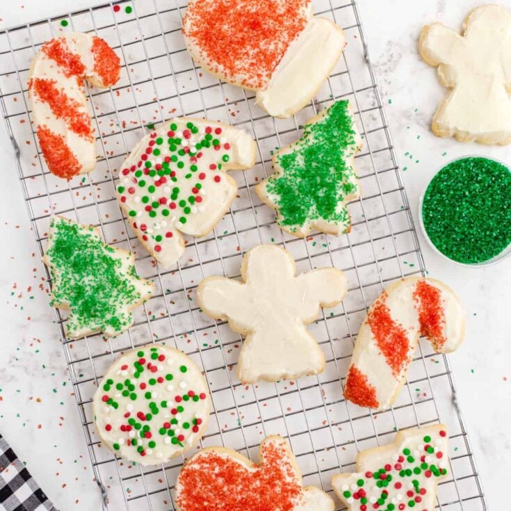 Christmas sugar cookies on wire rack