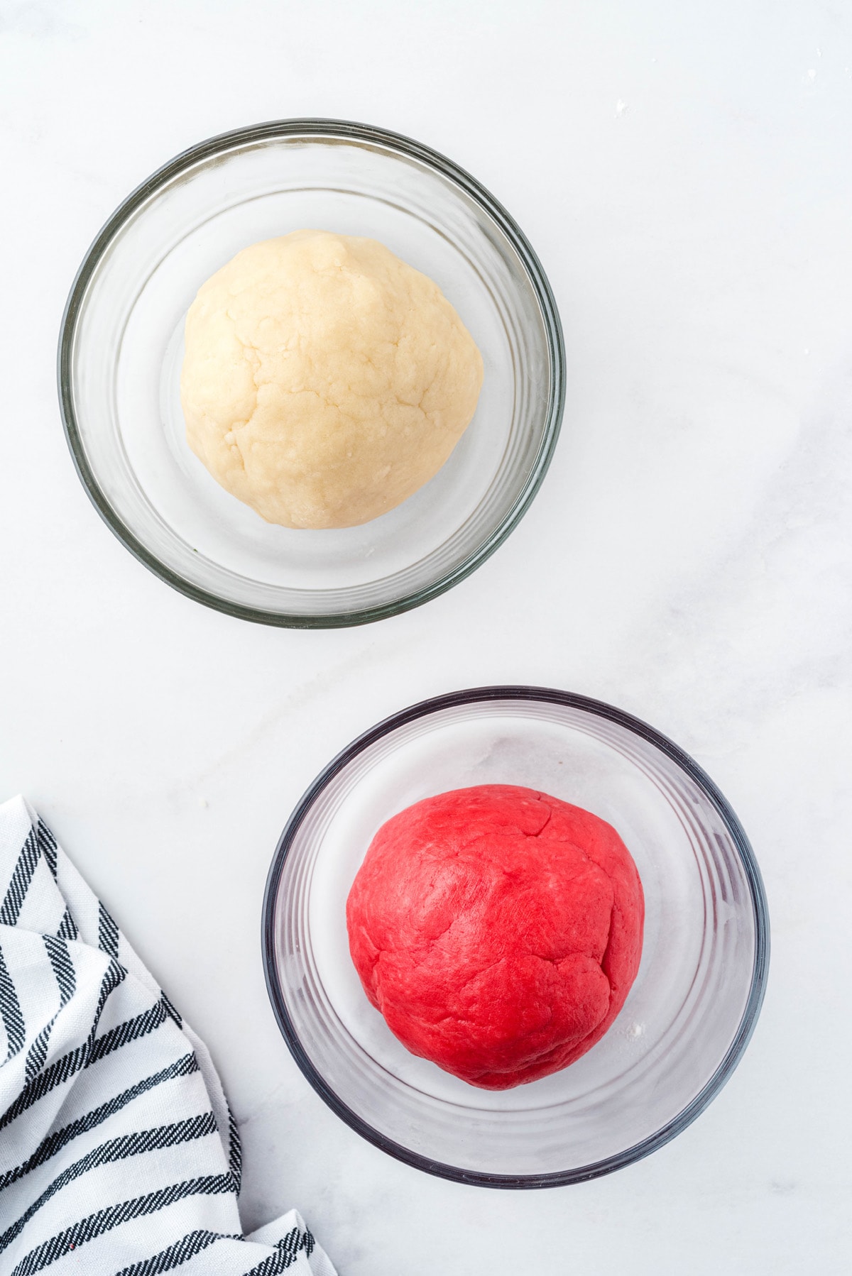 white and red dough to make candy cane cookies