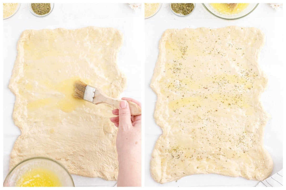 brush dough with butter and sprinkle italian seasoning