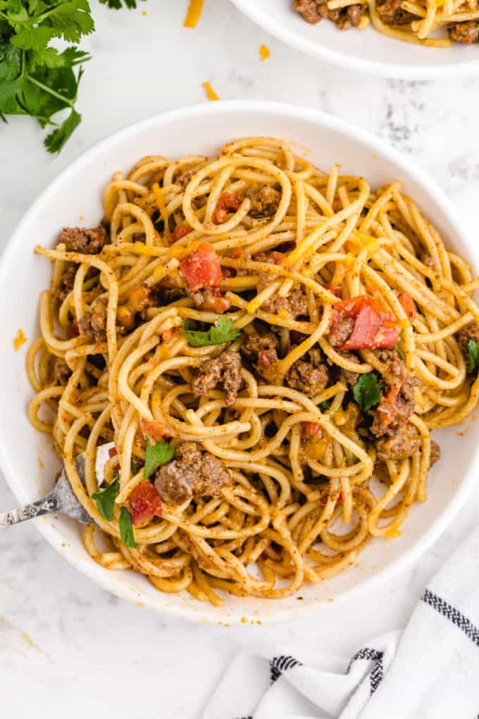 Taco Spaghetti on a plate