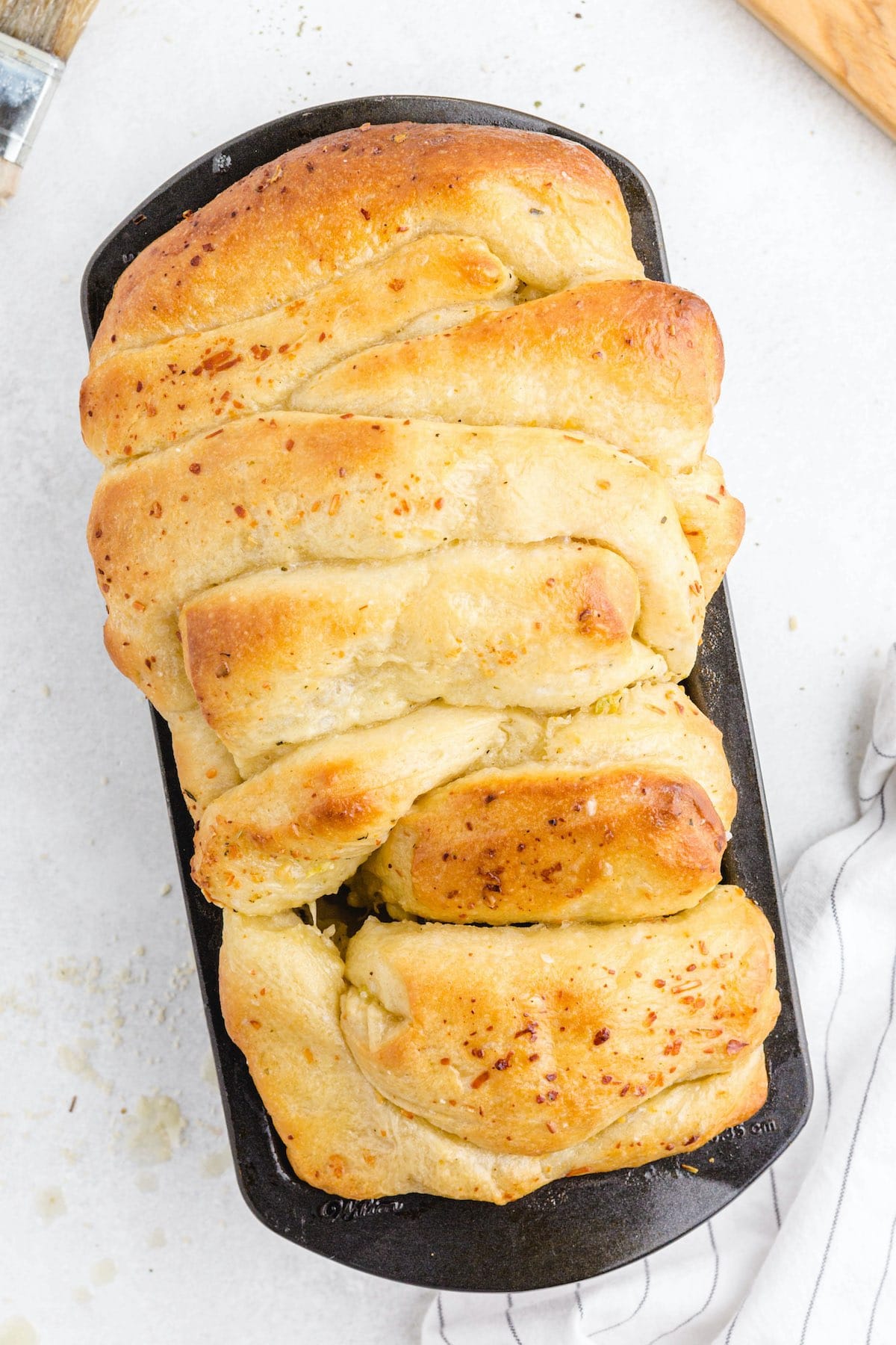 tear and share garlic bread in loaf pan