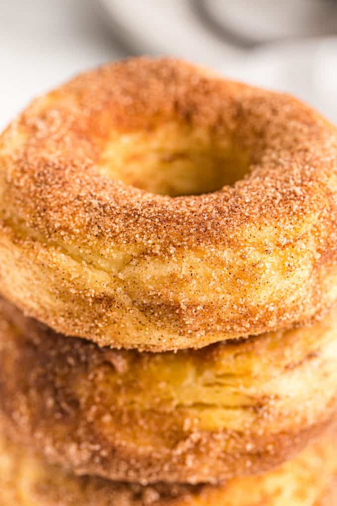close up of donuts with cinnamon sugar