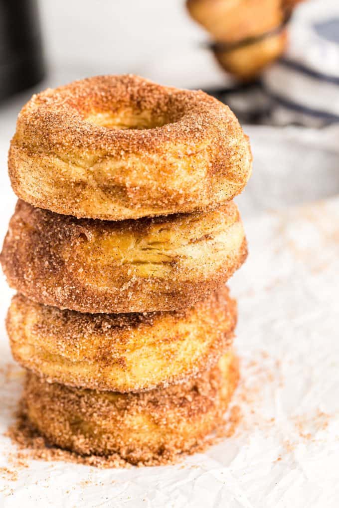air fryer donuts stacked on top of each other