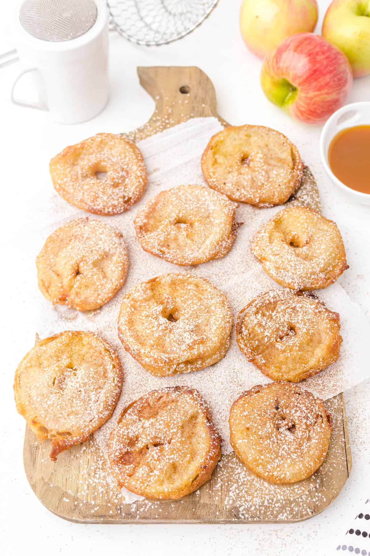 apple fritter rings after frying