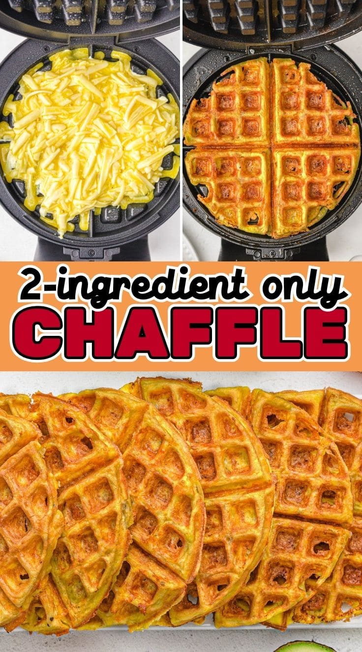 Low carb keto chaffles made with cheese and eggs, in a waffle maker.