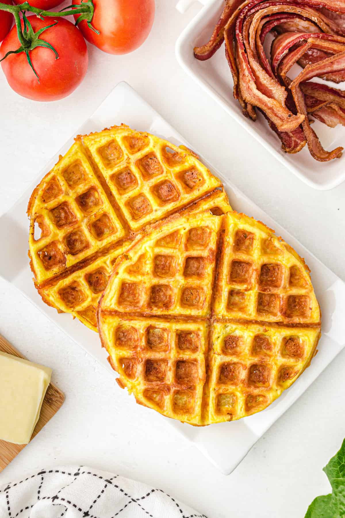 2 pieces of chaffle on a plate. 