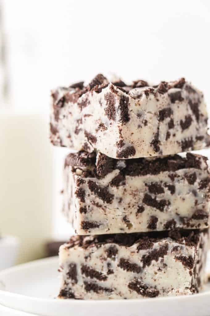 close up of fudge with oreos mixed in