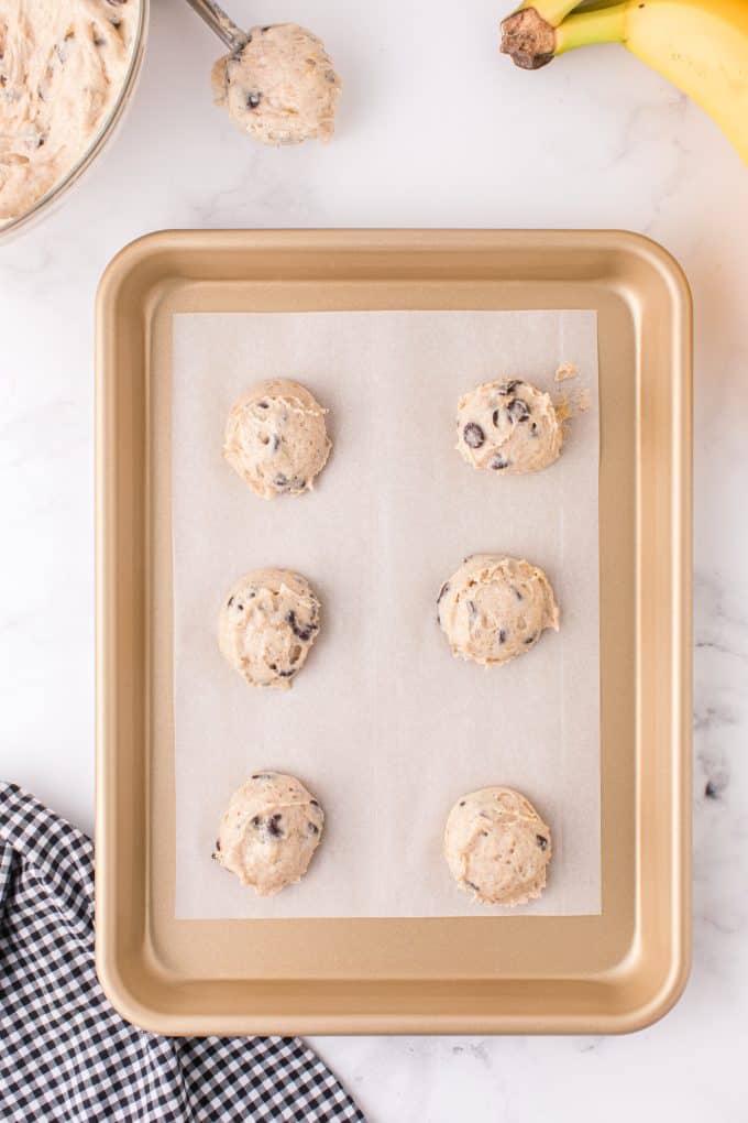 banana bread cookie dough on a cookie sheet