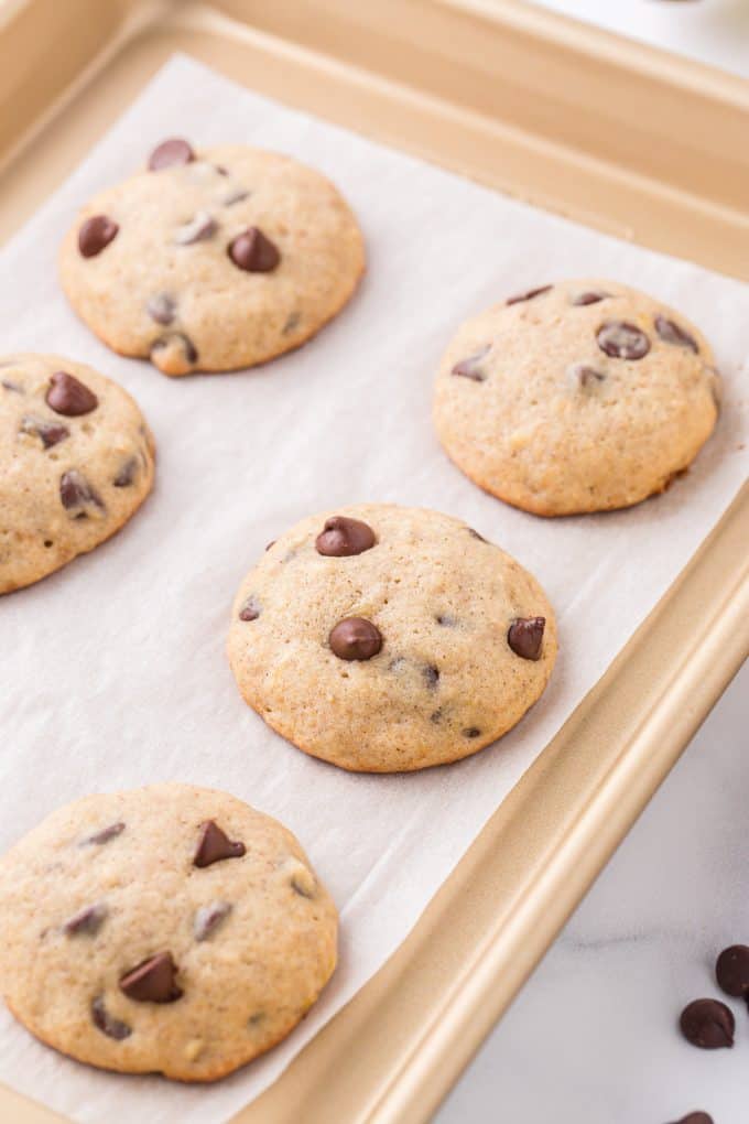 Banana Bread Cookies baked on a cookie sheet