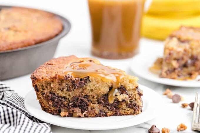 banana bread with caramel sauce